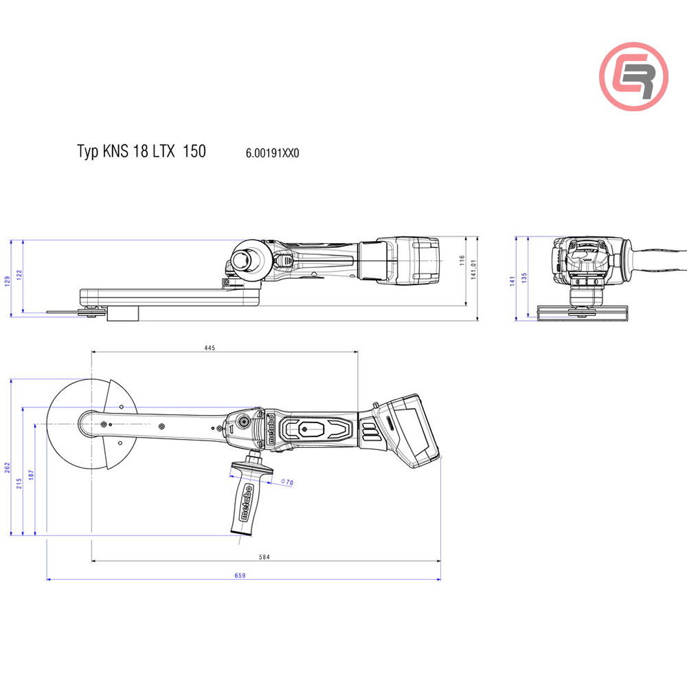 Metabo Brusilica Aku KNS 18 LTX 150 Kutna Produžena 150mm 18V (bez baterija i punjača) - 600191850 - Slika 4