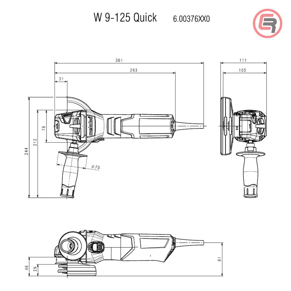 Metabo Brusilica W 9-125 Kutna 125 mm / 900 W - 600376010 - Slika 2