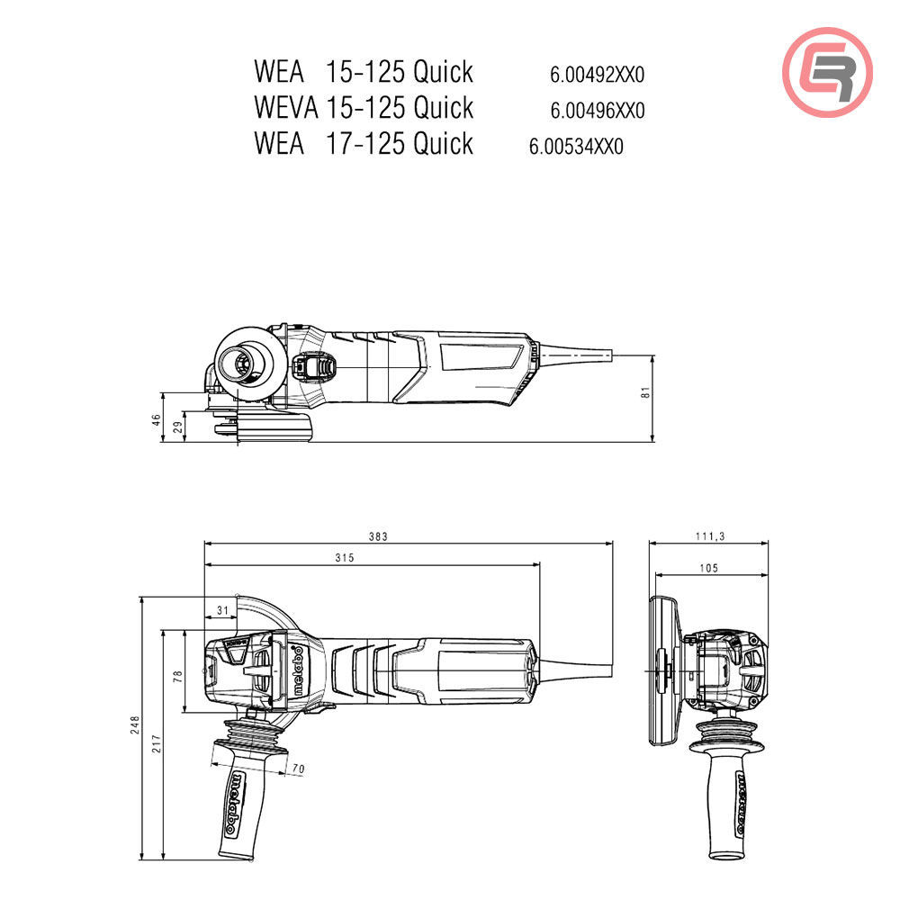 Metabo Brusilica WEV 17-125 Quick Kutna Elektronik 125 mm / 1.700 W - 600516000 - Slika 6