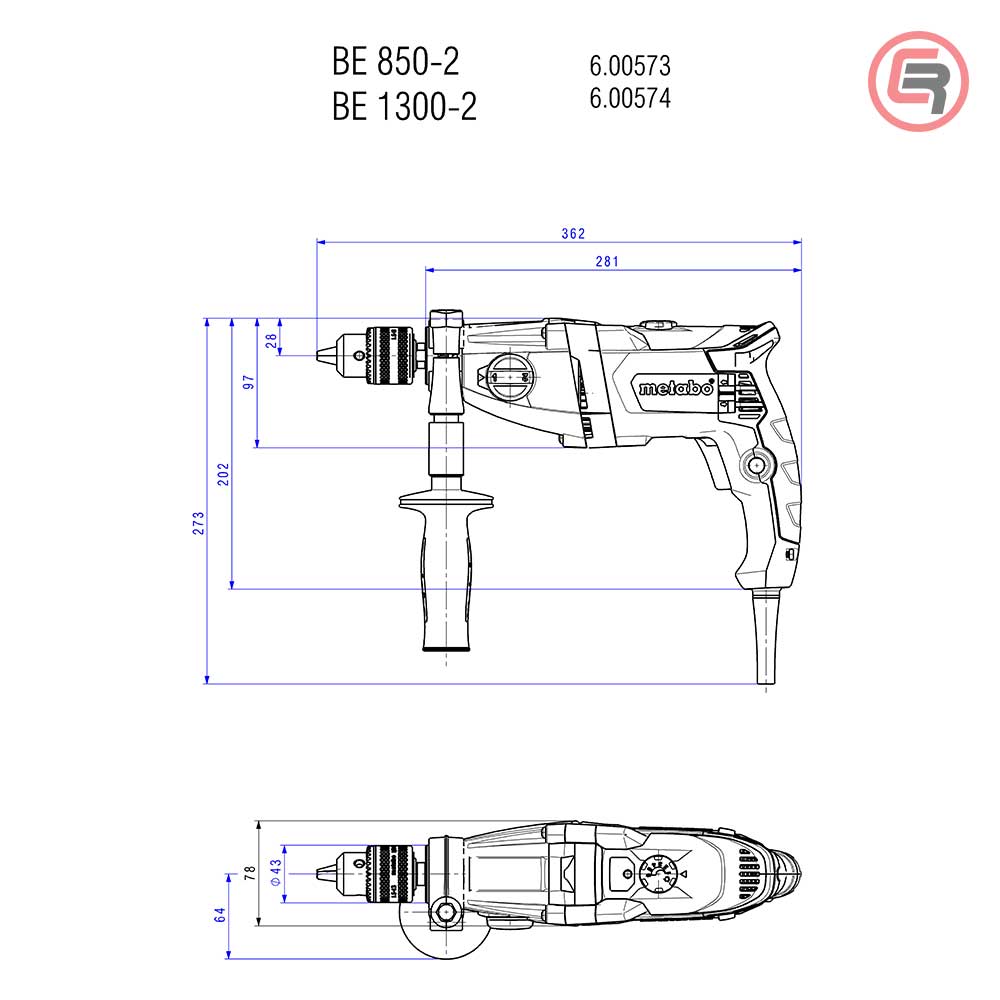 Metabo Bušilica BE 850-2 R+L Elektronik 850 W - 600573810 - Slika 4