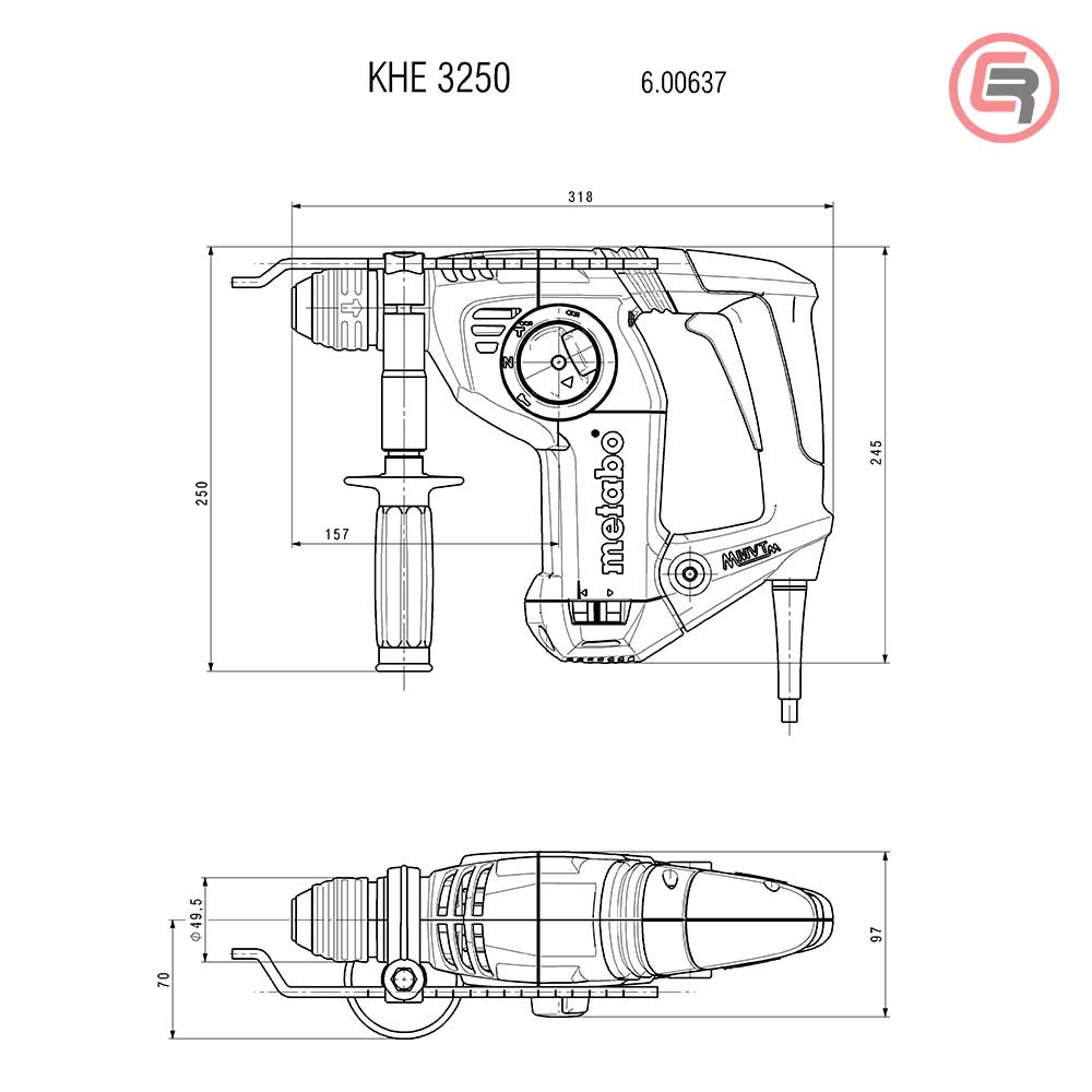 Metabo Čekić Kombinovani KHE 3250 SDS - plus 800 W + metaBOX 165 L - 600637000 - Slika 4