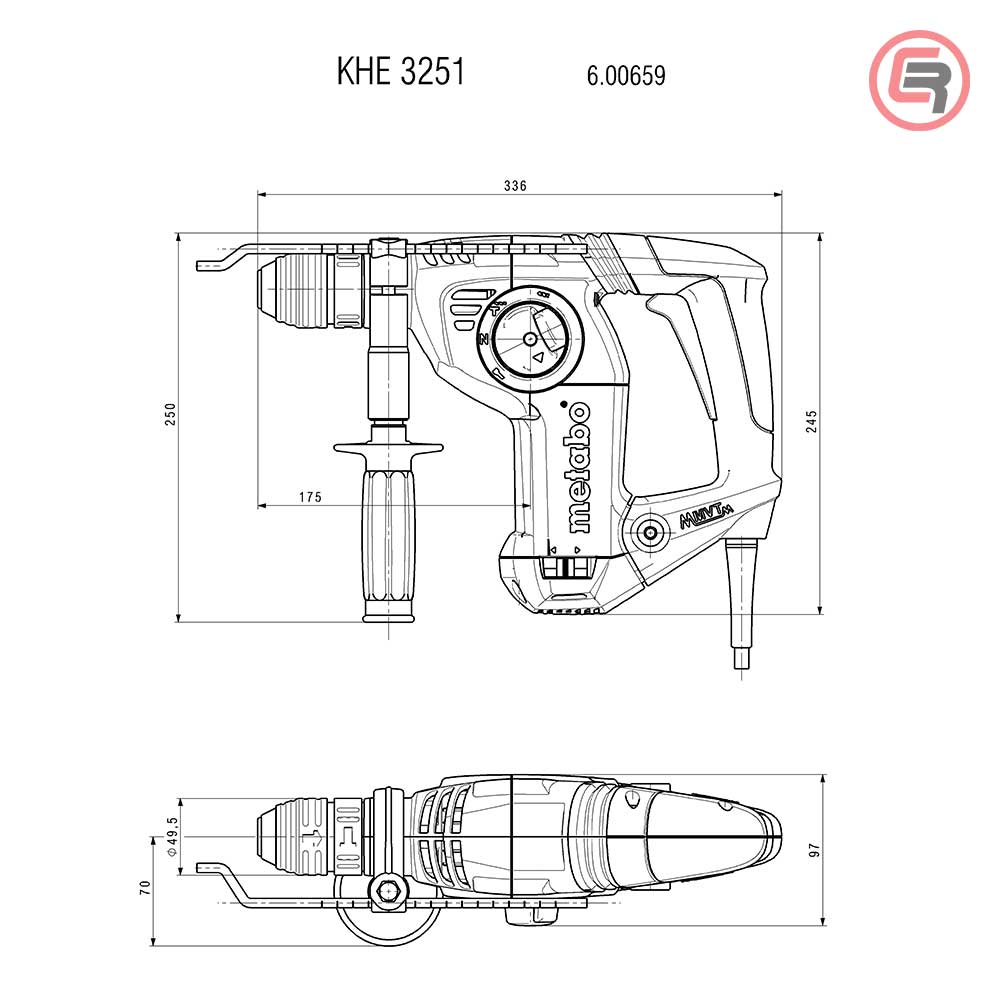 Metabo Čekić Kombinovani KHE 3251 Quick SDS - plus 800 W + metaBOX 165 L - 600659000 - Slika 5