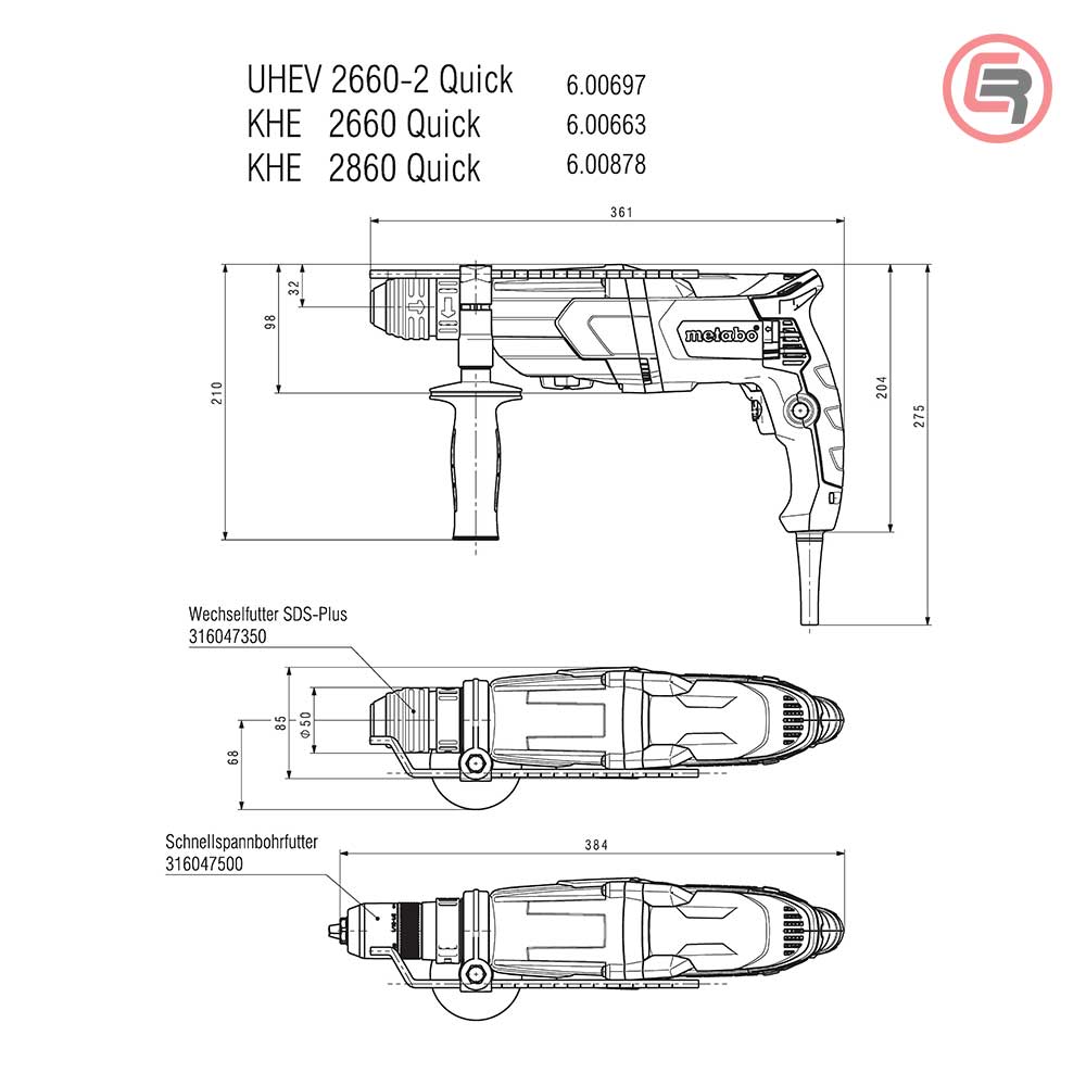Metabo Čekić Kombinovani UHE 2660 - 2 Quick Multi SDS - plus 800 W + metaBOX 145 L - 600697500 - Slika 6