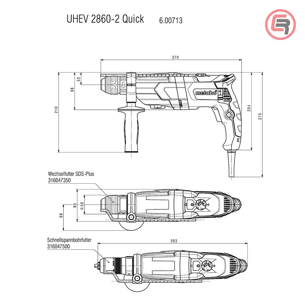 Metabo Čekić Kombinovani UHEV 2860 - 2 Quick Multi SDS - plus 1.100 W + metaBOX 145 L - 600713500 - Slika 5