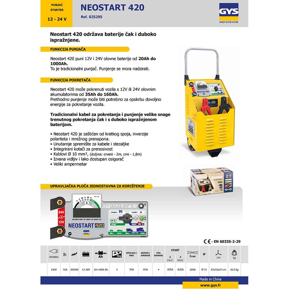 Gys Punjač - Starter 12 - 24 V / 230 V ''NEOSTART 420'' - 025295 - Slika 3