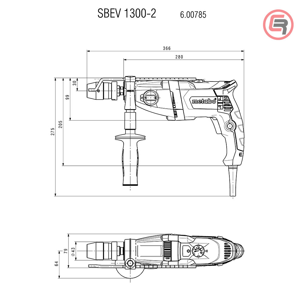 Metabo Bušilica SBEV 1300-2 R+L Vibraciona Elektronik 1.300 W + metaBOX 145 L - 600785500 - Slika 6