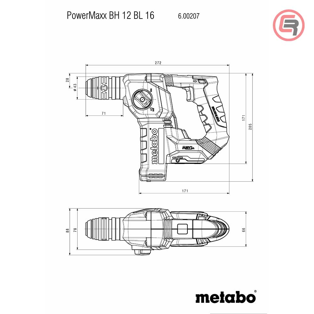 Metabo Čekić Bušeči Aku PowerMaxx BH 12 BL 16 / 12 V (bez baterija i punjača) + metaBOX 145 – 600207840 - Slika 5