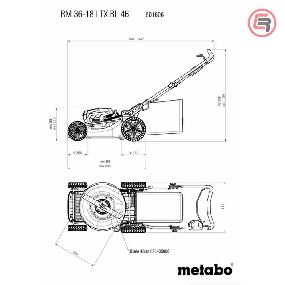 Metabo Kosilica Za Travu Aku RM 36-18 LTX BL 46 / 18V (bez baterija i punjača) - 601606850 - Slika 9