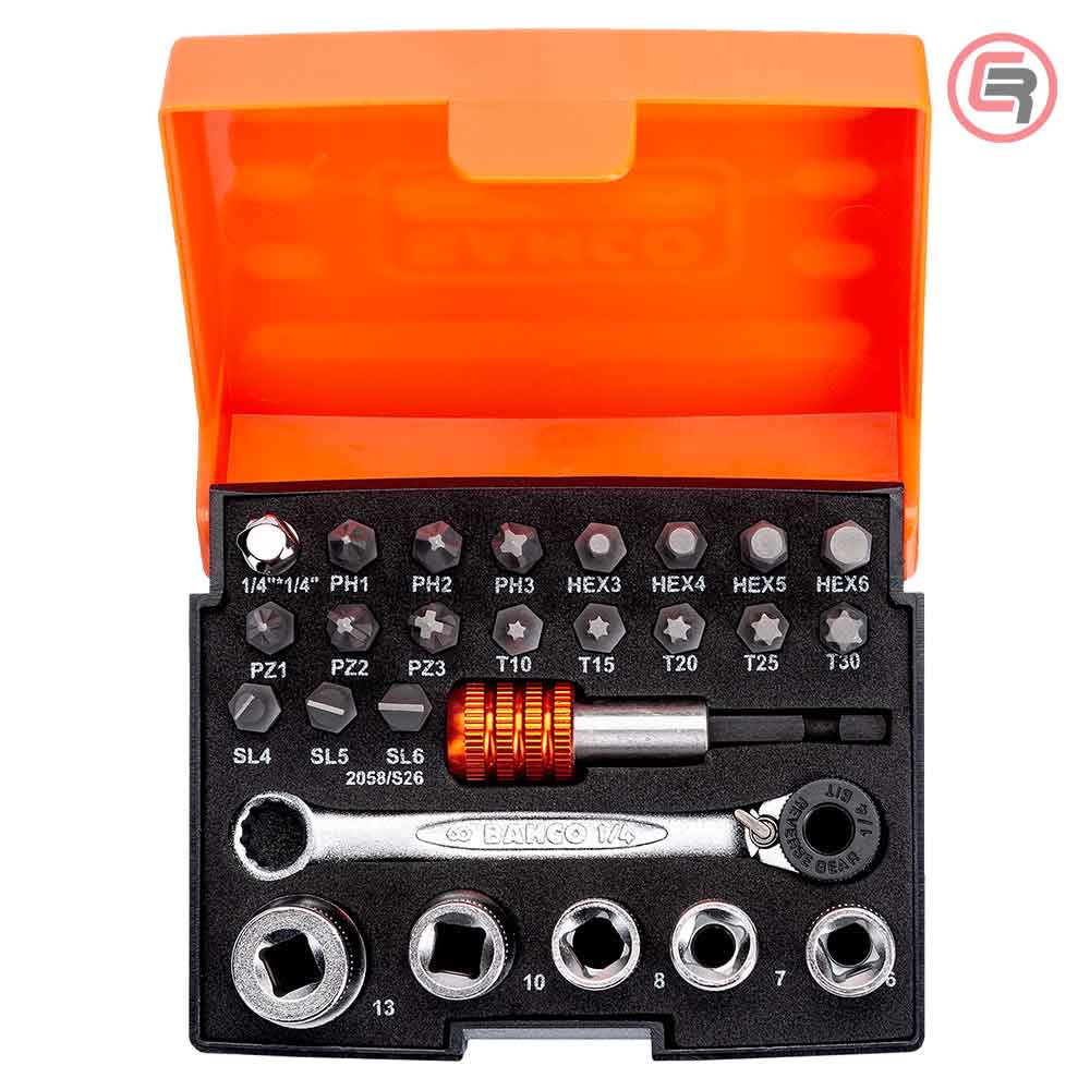 Bahco Set Bitova i Nasadnih Ključeva 1/4″ + Račna Ključ 26 dijelni - 2058/S26 - Slika 2