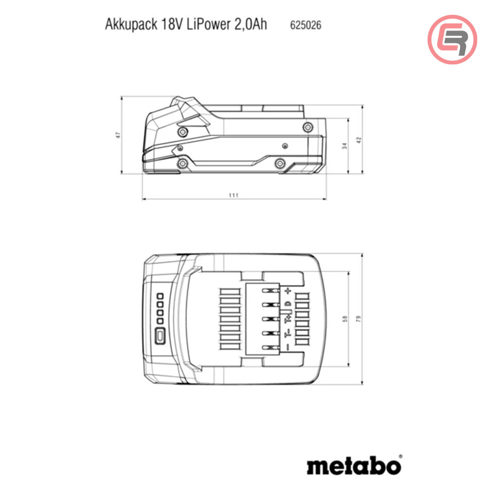 Metabo Baterija 18 V / 2.0 Ah Li-Ion / Li-Power – 625026000 - Slika 3