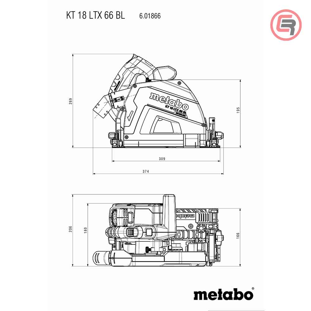 Metabo Pila Kružna Aku KT 18 LTX 66 BL Ručna Potopna 165mm 18V (bez baterije i punjača) + metaBOX 340 – 601866840 - Slika 9