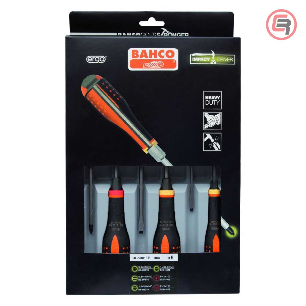Bahco Garnitura Odvijača Udarnih Ergo 4 plosnata + 2 križna / 6 dijelna BE-9881TB - Slika 4