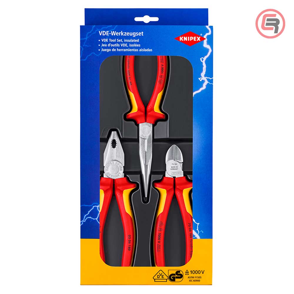 Knipex Set Kliješta Kombinovana + Sječice + Špicasta Ravna 1000V / 3 dijelni – 00 20 12