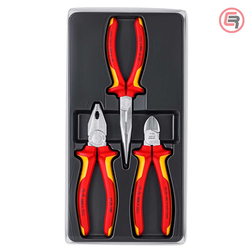Knipex Set Kliješta Kombinovana + Sječice + Špicasta Ravna 1000V / 3 dijelni – 00 20 12 - Slika 2