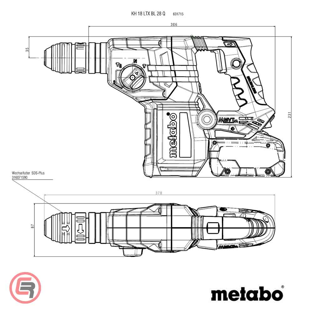 Metabo Čekić Kombinovani Aku KH 18 LTX BL 28 Q 18V (bez baterija i punjača) – 601715850 - Slika 6
