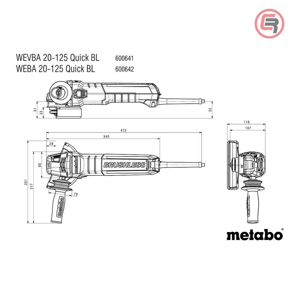 Metabo Brusilica WEVBA 20-125 Quick BL Kutna Elektronik "Autobalanser" 125 mm / 2.000 W – 600641000 - Slika 12