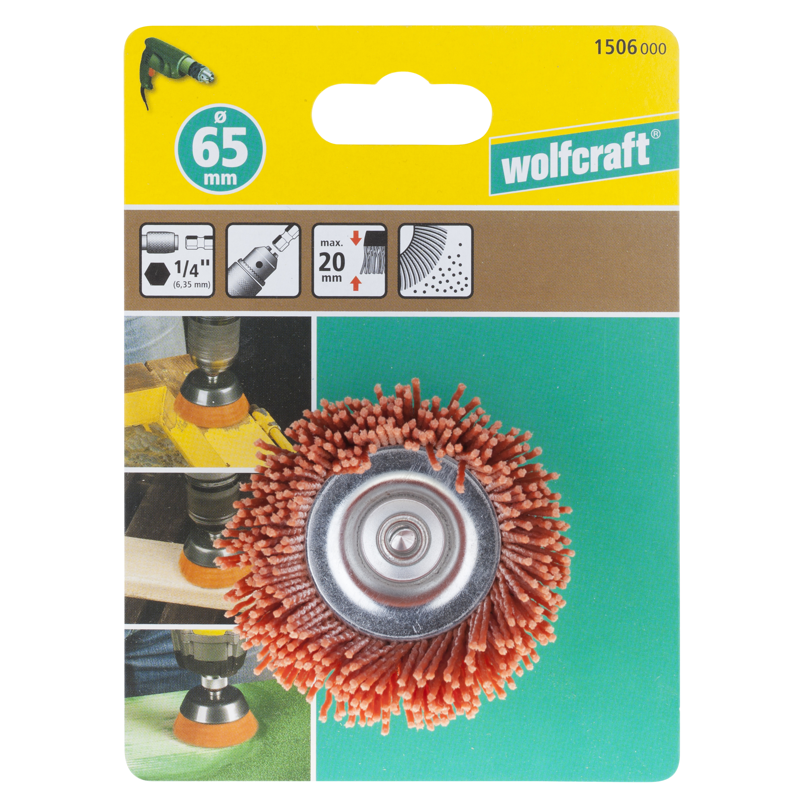 Wolfcraft Četka Lončasta Najlonska Gruba fi 65x20x1,2 mm Prihvat 1/4" - 1506000 - Slika 4