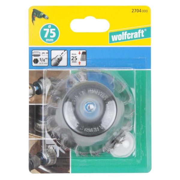 Wolfcraft Četka Lončasta Čelična Upletena Žica fi 75x25x0,35 mm Prihvat 1/4" - 2704000 - Slika 4