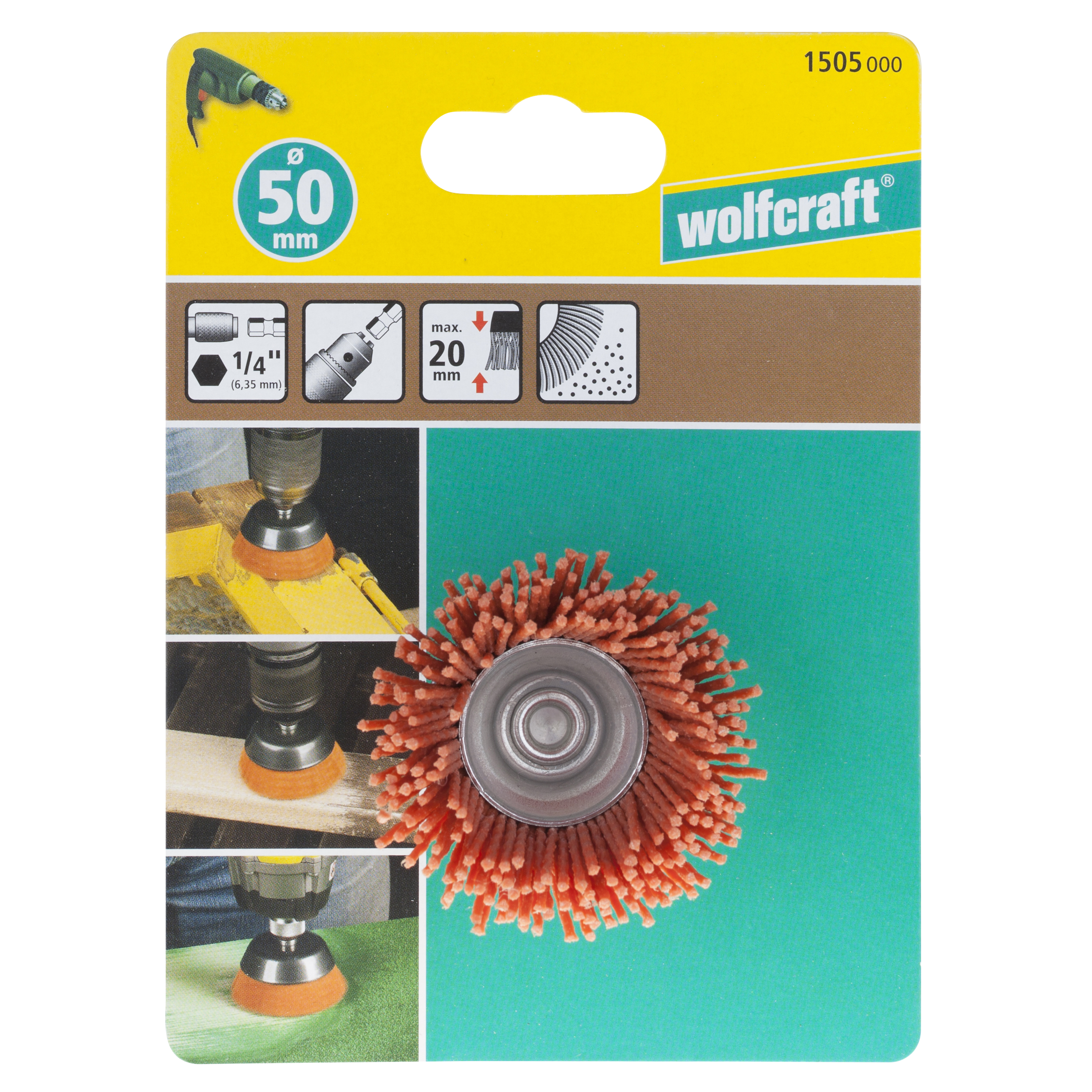 Wolfcraft Četka Lončasta Najlonska Gruba fi 50x20x1,2 mm Prihvat 1/4" - 1505000 - Slika 4