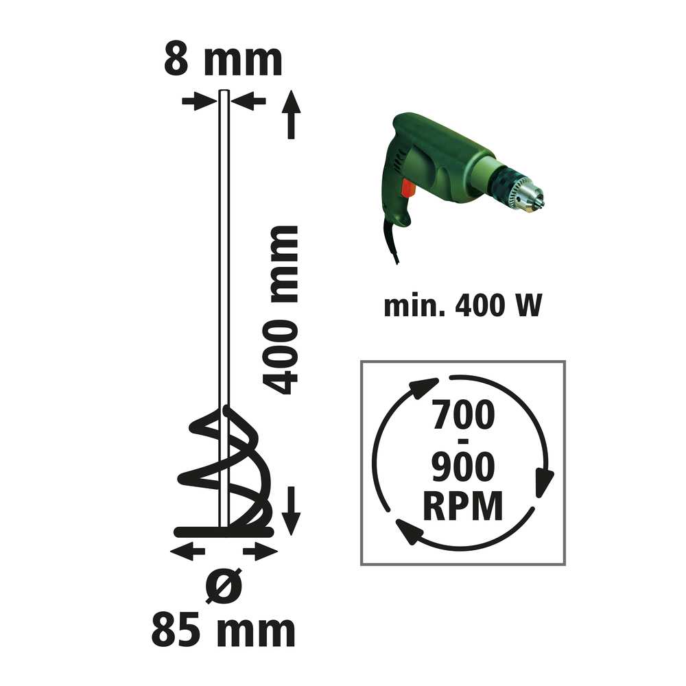 Wolfcraft Mješač Za Malter i Ljepilo fi 85 x 400 mm Prihvat 8 mm - 1708000 - Slika 3