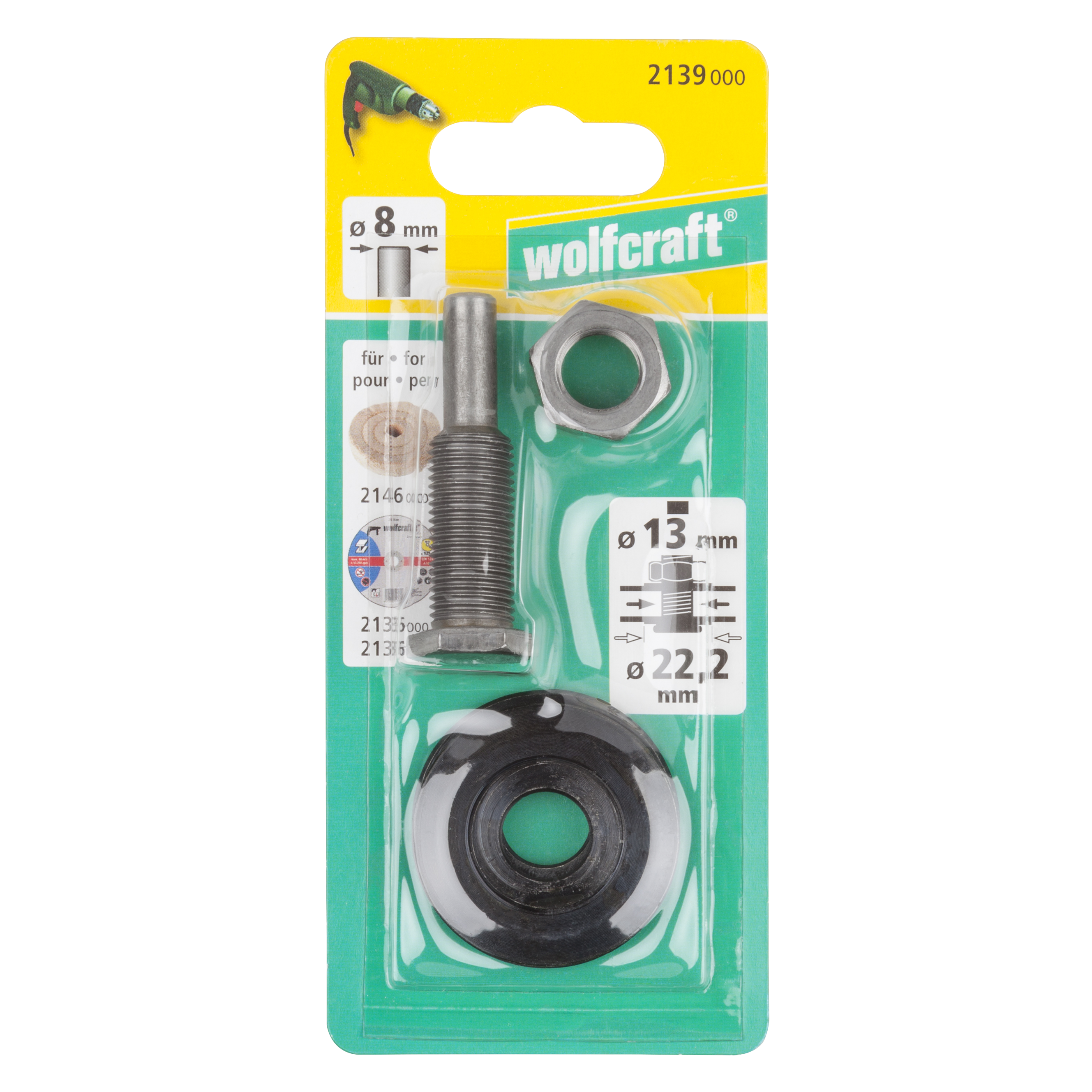 Wolfcraft Stezni Trn Za Brusne Ploče fi 13 i 22,2 m Prihvat 8 mm - 2139000 - Slika 3