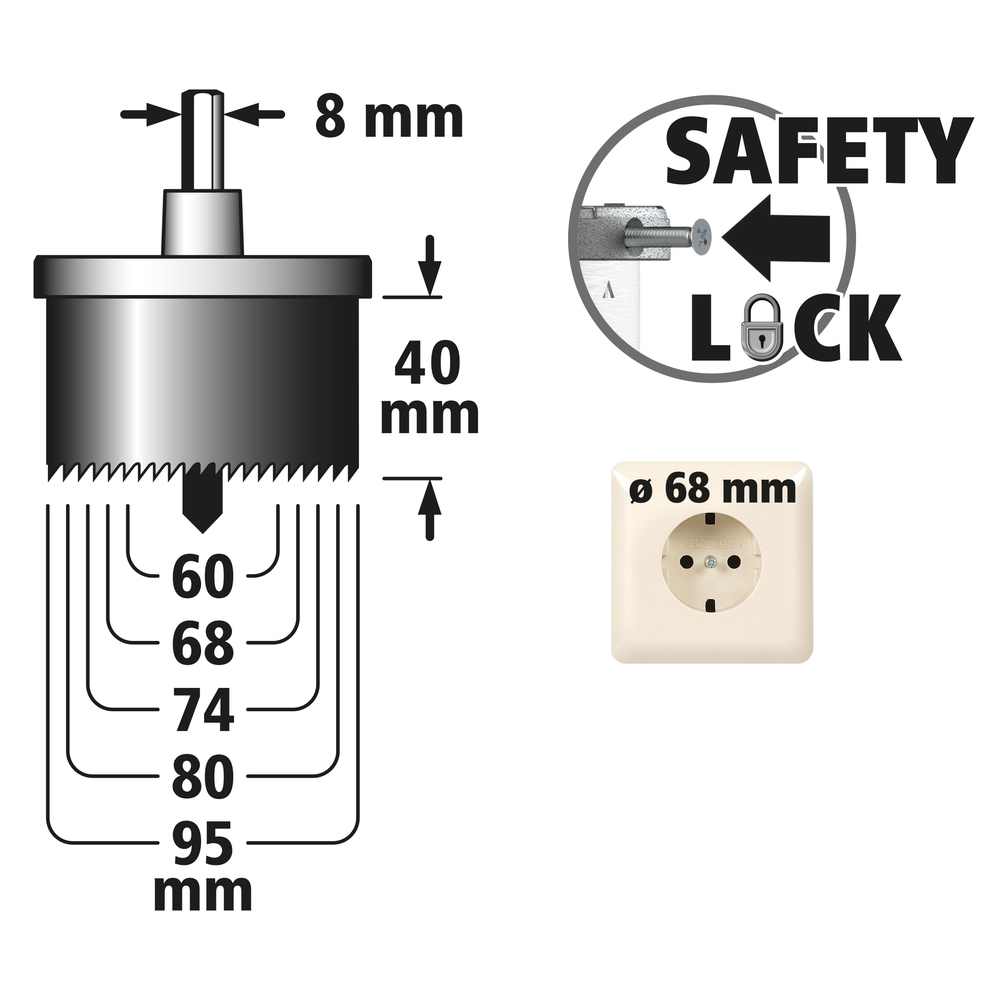 Wolfcraft Set Pila Za Rupe 60, 67, 74, 81, 95 mm / 40 mm / 5 dijelni - 2155000 - Slika 6