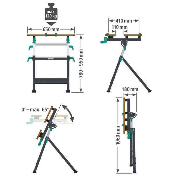 Wolfcraft Stol Radni i Stezni Master 650 Ergo / 650 x 720 x 950 mm - 6870000 - Slika 13