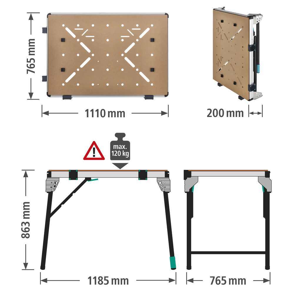 Wolfcraft Stol Radni Mobilni Master Work 1600 / 1.110 x 765 x 863 mm - 6909000 - Slika 7