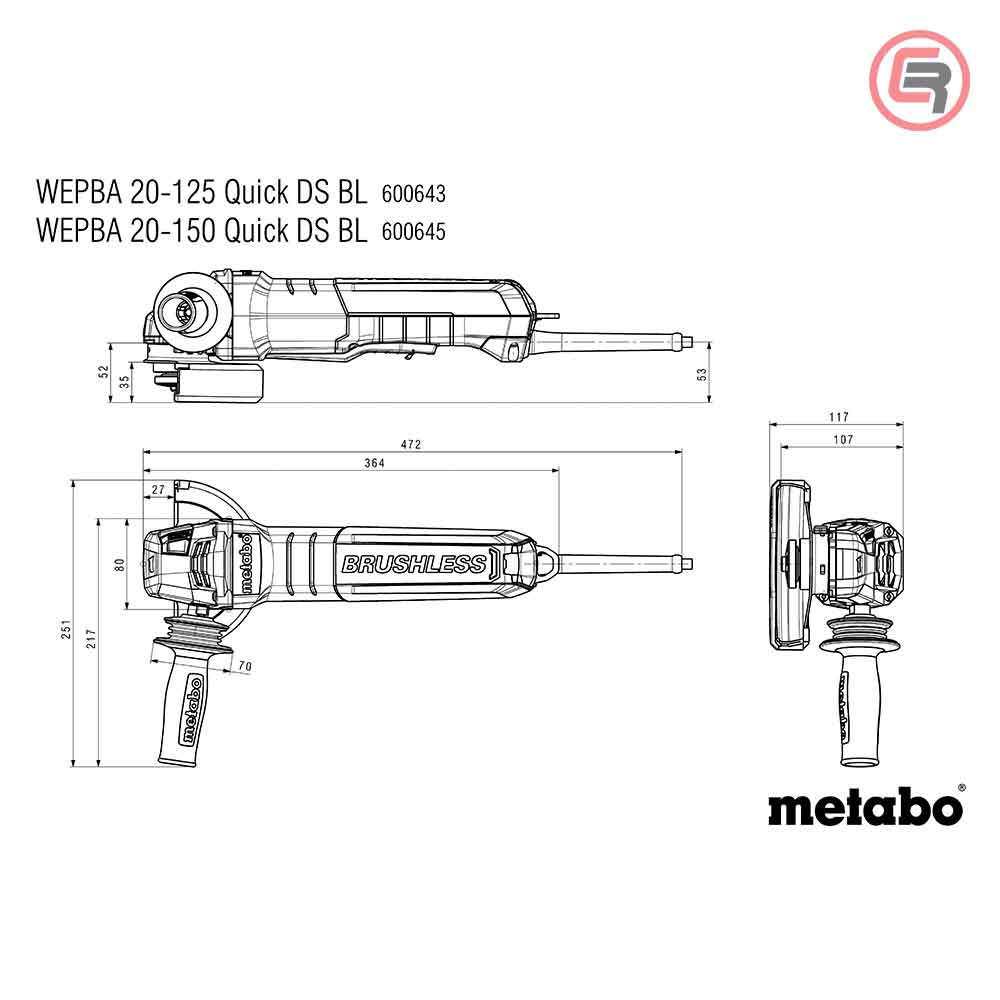 Metabo Brusilica WEPBA 20-125 Quick DS BL Kutna "Autobalanser" 125 mm / 2.000 W – 600643000 - Slika 12