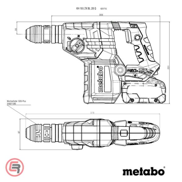 Metabo Čekić Kombinovani Aku KH 18 LTX BL 28 Q Set ISA 18V 2xAKU (5,5 Ah LiHD) ASC145 + metaBOX 185 XL – 601715930 - Slika 5