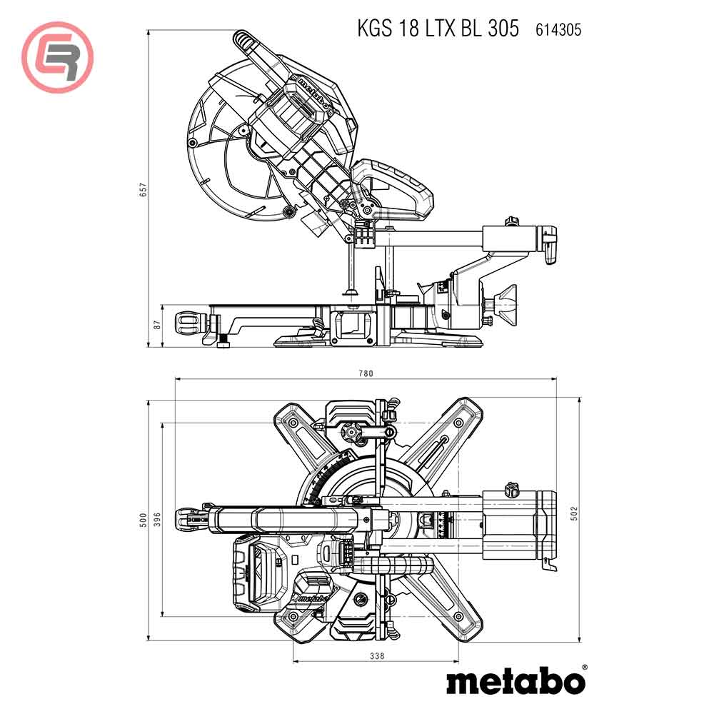 Metabo Pila Kružna Aku KGS 18 LTX BL 305 / 18 V Za Kutno Rezanje Potezna 305 mm (bez baterija i punjača) - 614305850 - Slika 12