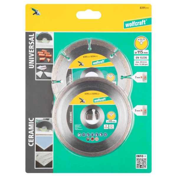 Wolfcraft Set Dijamantnih Reznih Ploča "Universal + Ceramic" fi 115 × 22,23 mm / 2 dijelni - 8391000 - Slika 2