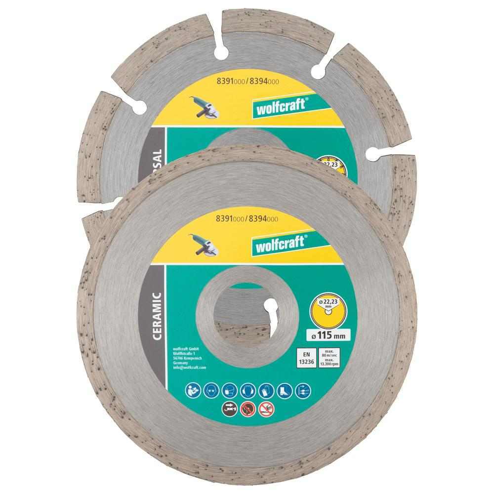 Wolfcraft Set Dijamantnih Reznih Ploča "Universal + Ceramic" fi 115 × 22,23 mm / 2 dijelni - 8391000