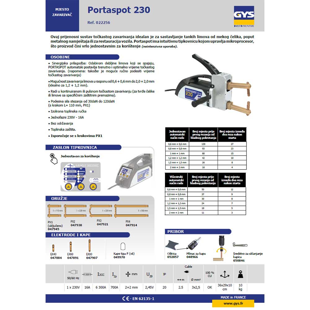Gys Kliješta Za Tačkasto Varenje PORTASPOT 230, 230V / 16 A - 022256 - Slika 4