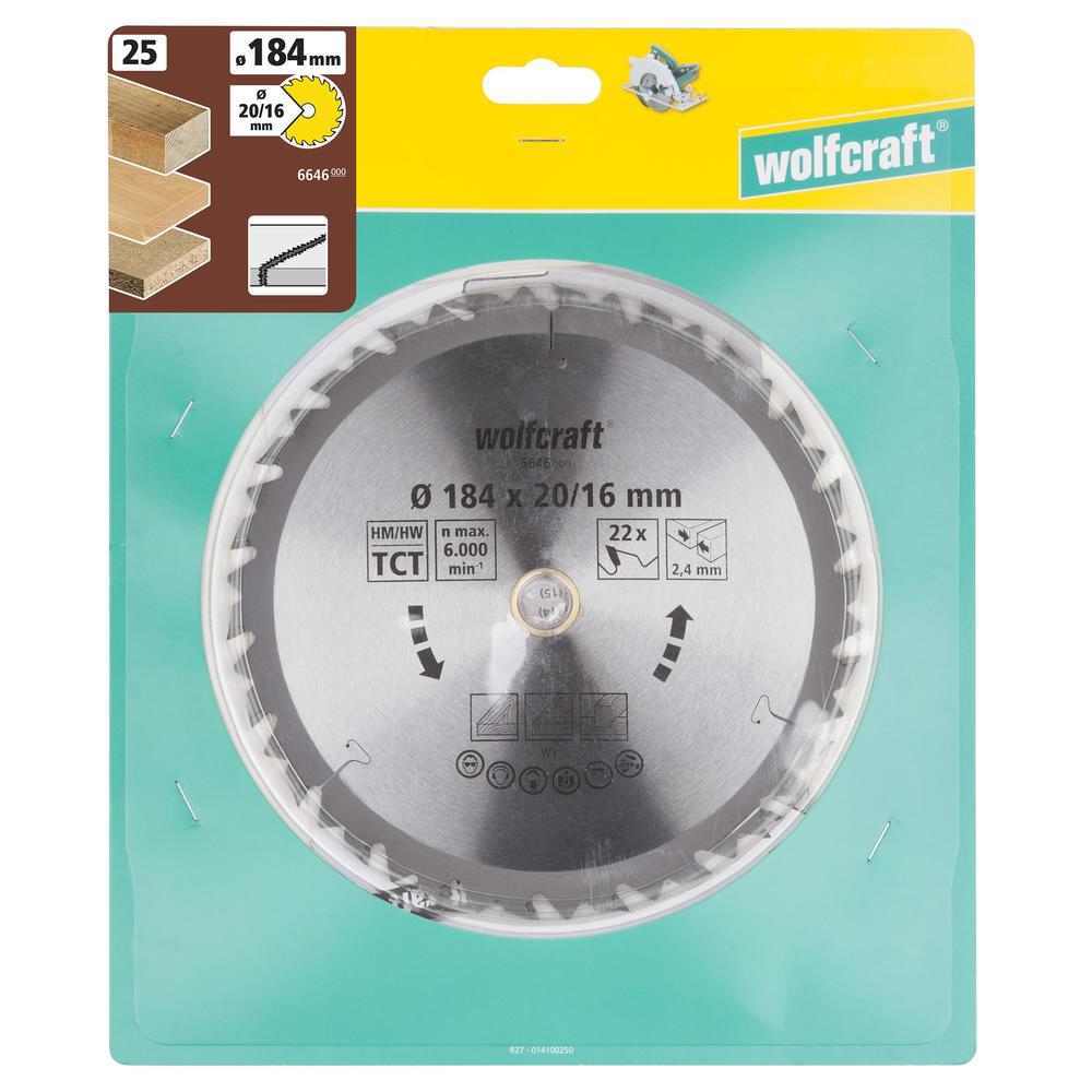 Wolfcraft List Kružne Pile 184 x 2,4 x 20 / 16 mm / Z=22 TCT (brzi, grubi rezovi) Za Ručne Kružne Pile – 6646000 - Slika 6