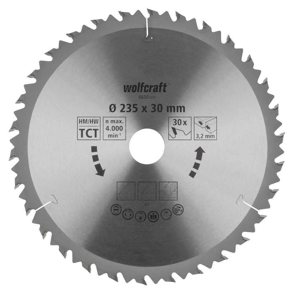 Wolfcraft List Kružne Pile 235 x 3,2 x 30 mm / Z=30 TCT (brzi, grubi rezovi) Za Ručne Kružne Pile – 6650000