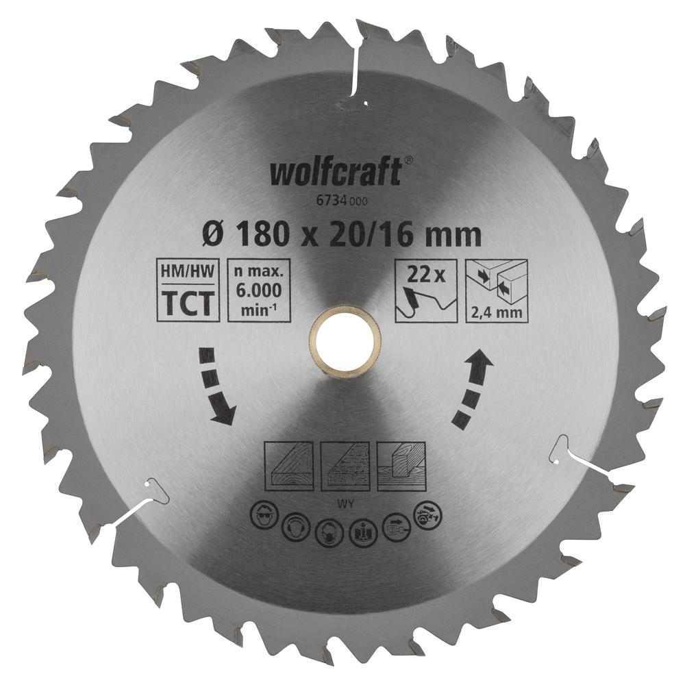 Wolfcraft List Kružne Pile 180 x 2,4 x 20 / 16 mm / Z=22 TCT (brzi, grubi rezovi) Za Ručne Kružne Pile – 6734000