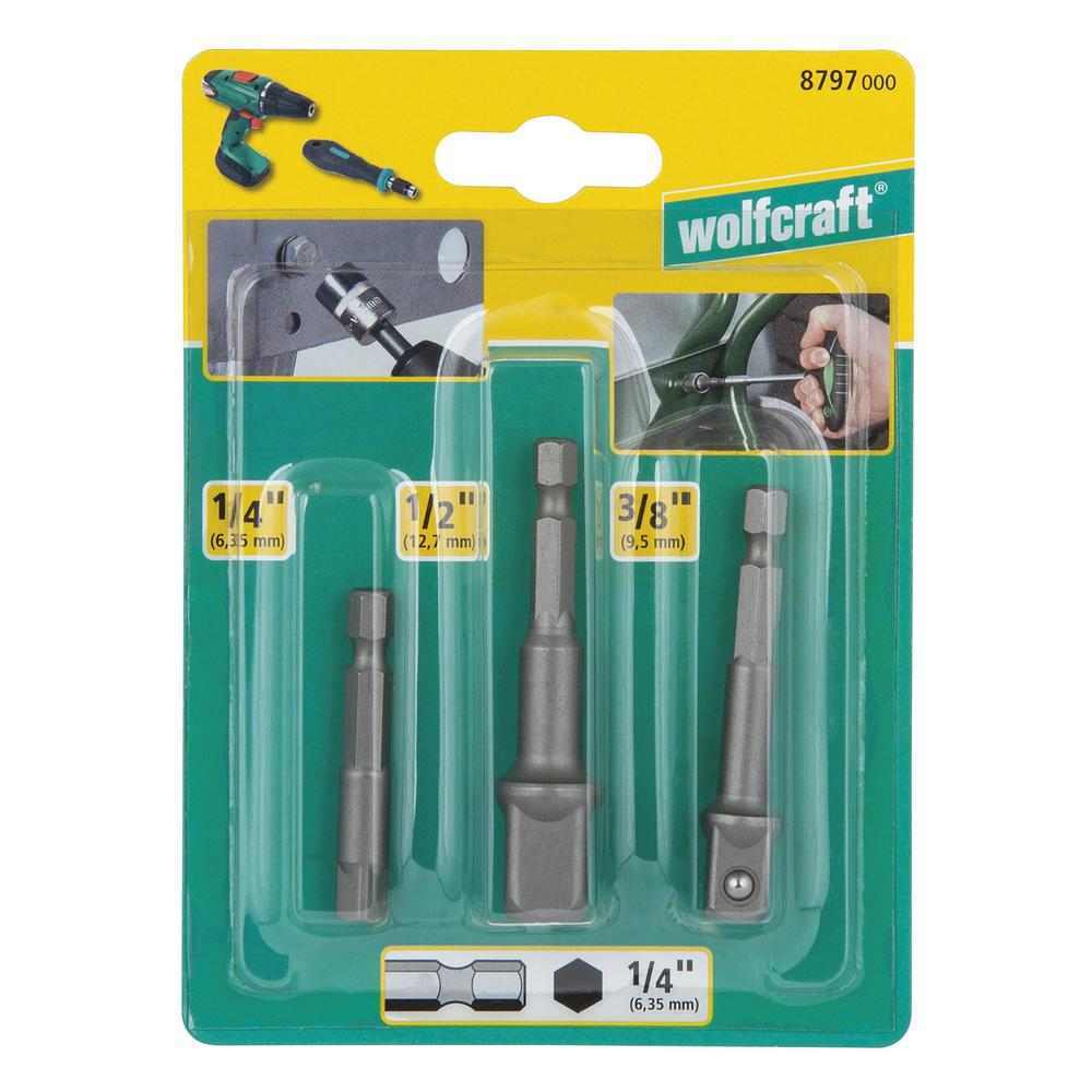 Wolfcraft Set Adaptera Nasadnog Ključa 1/4" Za Bušilicu 1/4", 3/8" i 1/2" / 3 dijelni – 8797000 - Slika 3