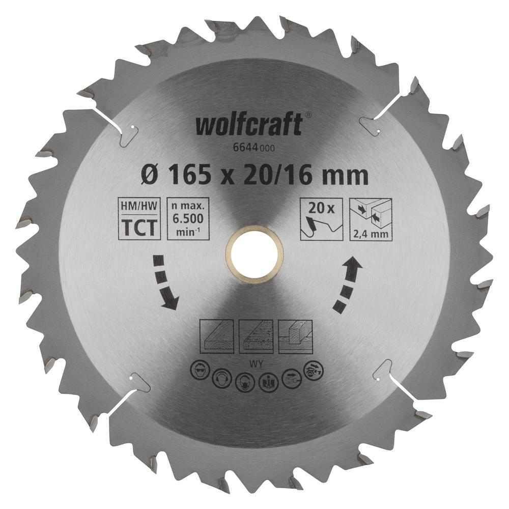 Wolfcraft List Kružne Pile 165 x 2,4 x 20 / 16 mm / Z=20 TCT (brzi, grubi rezovi) Za Ručne Kružne Pile – 6644000