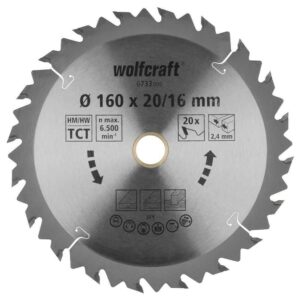 Wolfcraft List Kružne Pile 160 x 2,4 x 20 mm / Z=20 TCT (brzi, grubi rezovi) Za Ručne Kružne Pile – 6733000