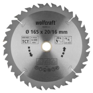 Wolfcraft List Kružne Pile 165 x 2,4 x 20 / 16 mm / Z=20 TCT (brzi, grubi rezovi) Za Ručne Kružne Pile – 6644000