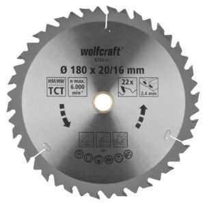 Wolfcraft List Kružne Pile 180 x 2,4 x 20 / 16 mm / Z=22 TCT (brzi, grubi rezovi) Za Ručne Kružne Pile – 6734000