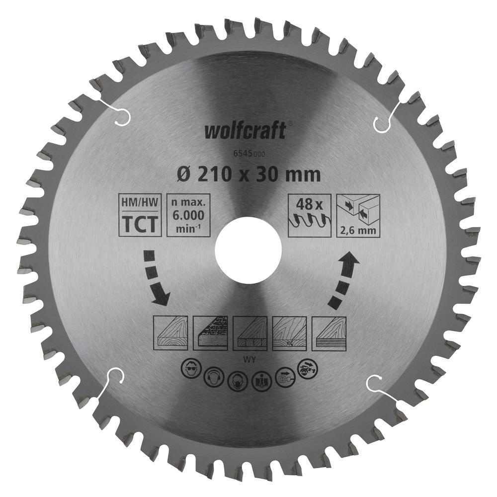Wolfcraft List Kružne Pile 210 x 2,6 x 30 mm / Z=48 TCT (fini, čisti rezovi) Za Preklopne Pile – 6545000