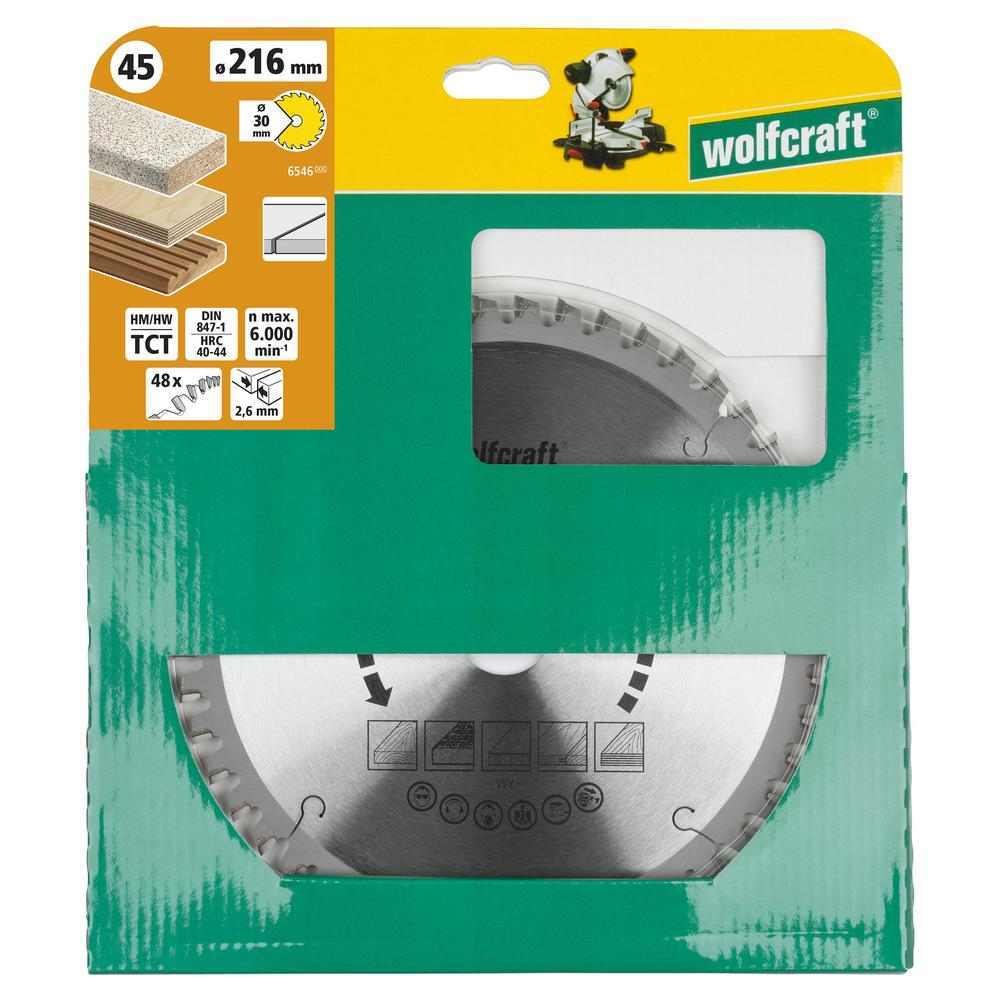 Wolfcraft List Kružne Pile 216 x 2,6 x 30 mm / Z=48 TCT (fini, čisti rezovi) Za Preklopne Pile – 6546000 - Slika 6