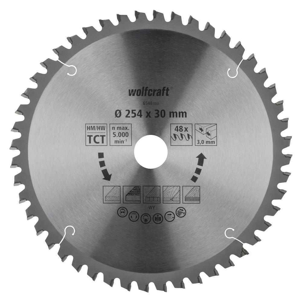 Wolfcraft List Kružne Pile 254 x 3,0 x 30 mm / Z=48 TCT (fini, čisti rezovi) Za Preklopne Pile – 6548000