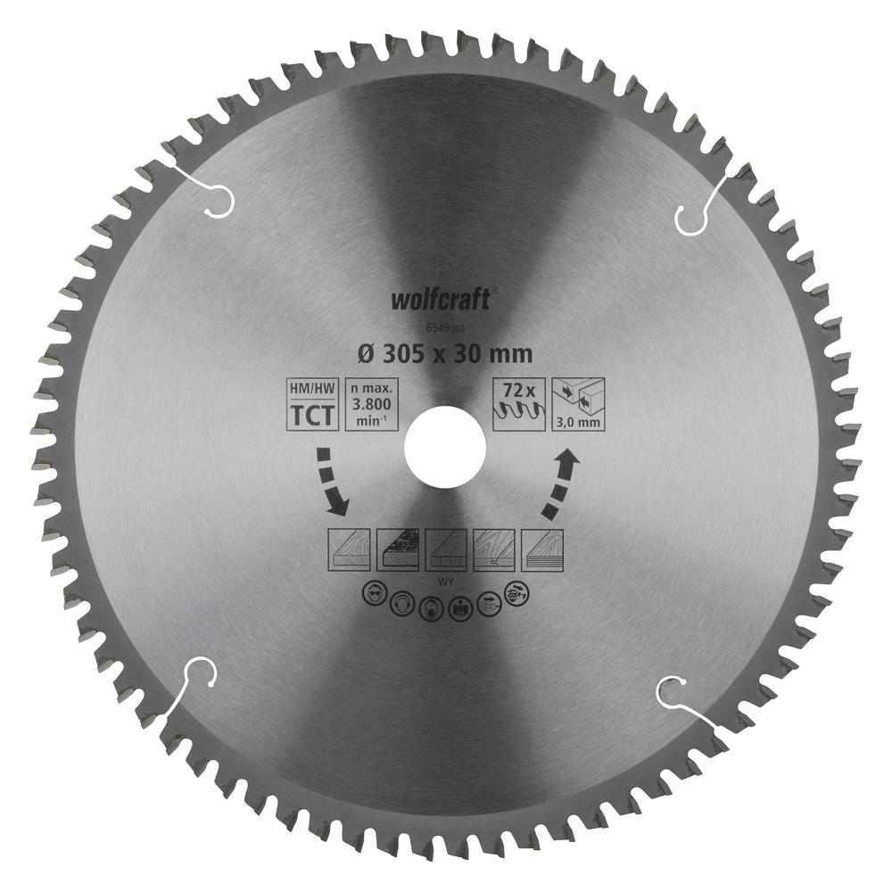 Wolfcraft List Kružne Pile 305 x 3,0 x 30 mm / Z=72 TCT (fini, čisti rezovi) Za Preklopne Pile – 6549000
