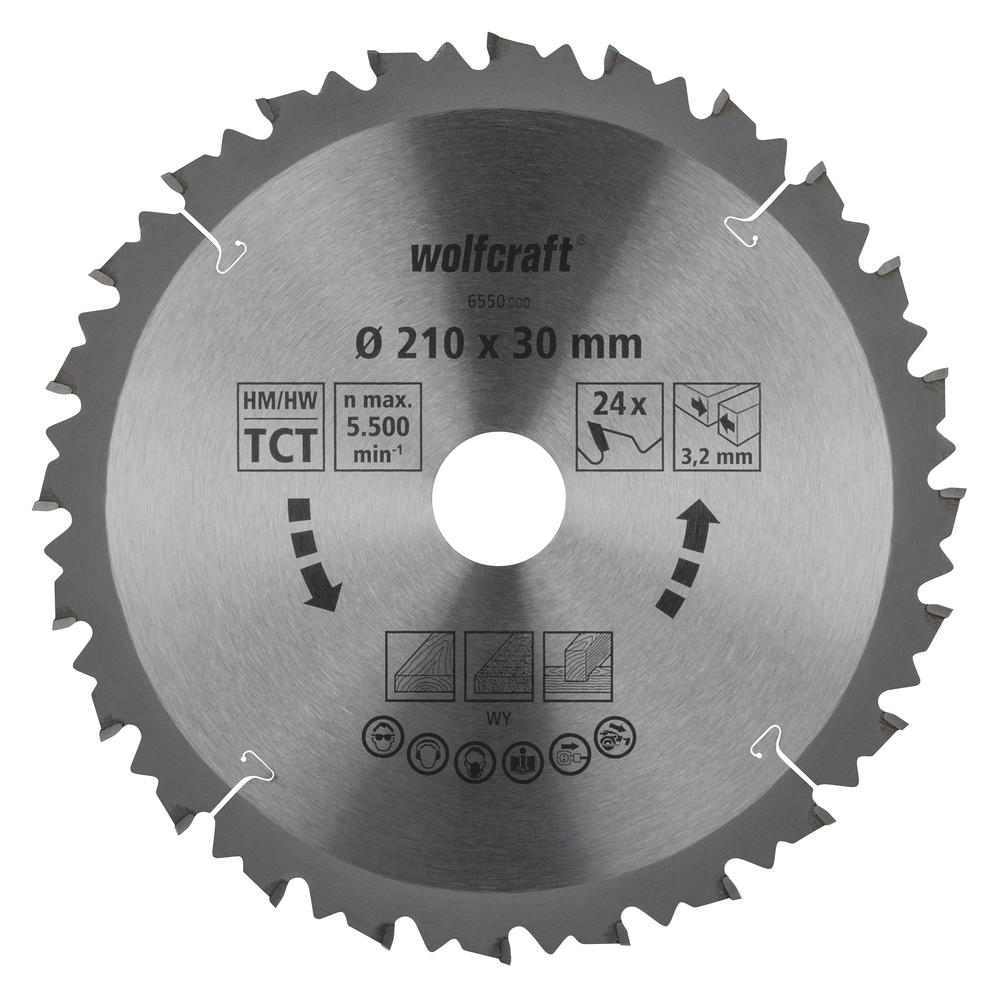 Wolfcraft List Kružne Pile 210 x 3,2 x 30 mm / Z=24 TCT (brzi, grubi rezovi) Za Preklopne Pile – 6550000