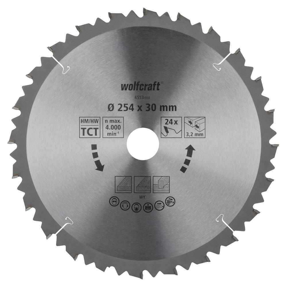 Wolfcraft List Kružne Pile 254 x 3,2 x 30 mm / Z=24 TCT (brzi, grubi rezovi) Za Preklopne Pile – 6553000