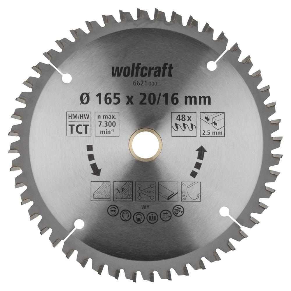 Wolfcraft List Kružne Pile 165 x 2,5 x 20 / 16 mm / Z=48 TCT (čisti rezovi) Za Ručne Kružne Pile – 6621000