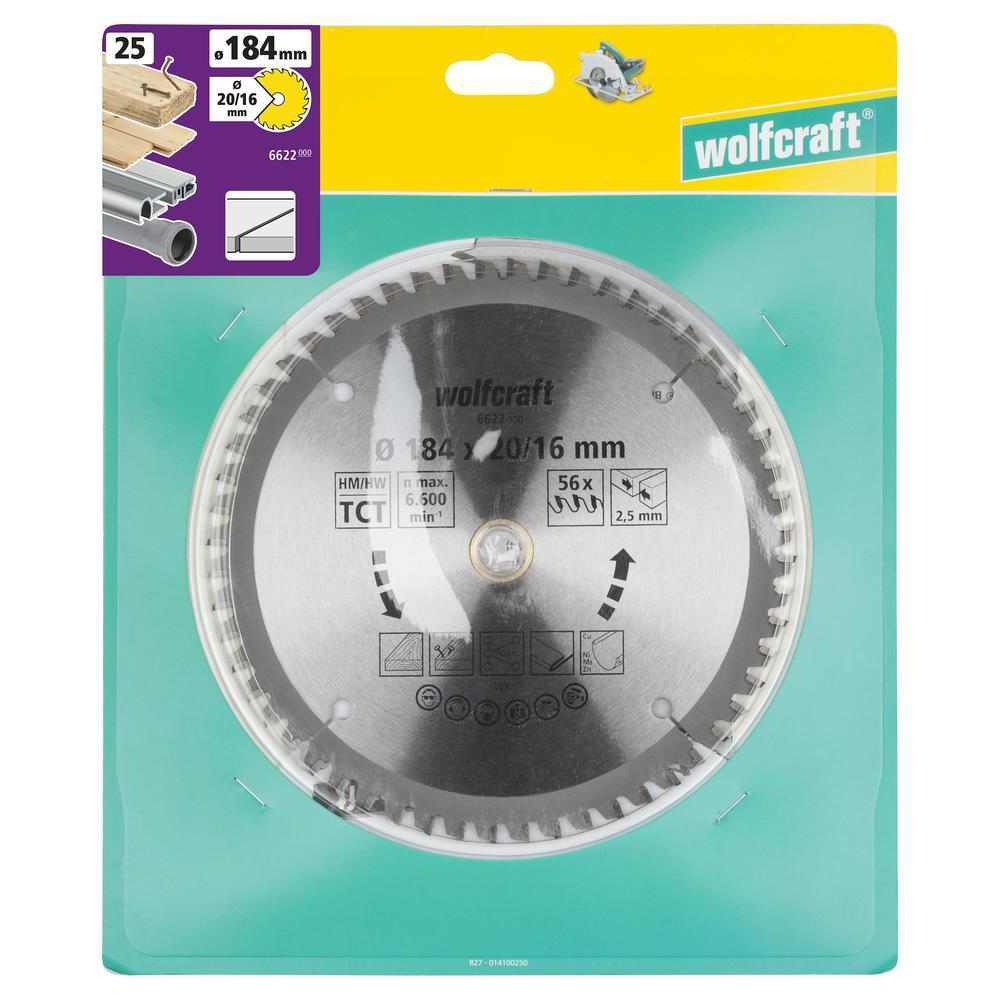 Wolfcraft List Kružne Pile 184 x 2,5 x 20 / 16 mm / Z=56 TCT (čisti rezovi) Za Ručne Kružne Pile – 6622000 - Slika 7
